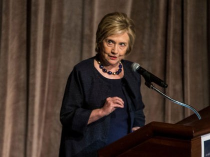 WASHINGTON, DC - SEPTEMBER 17: Former Secretary of State Hillary Clinton delivers a keynote speech during the American Federation of Teachers Shanker Institute Defense of Democracy Forum at George Washington University on September 17, 2019 in Washington, DC. The forum examines challenges to democratic institutions and focused on civic engagement, …