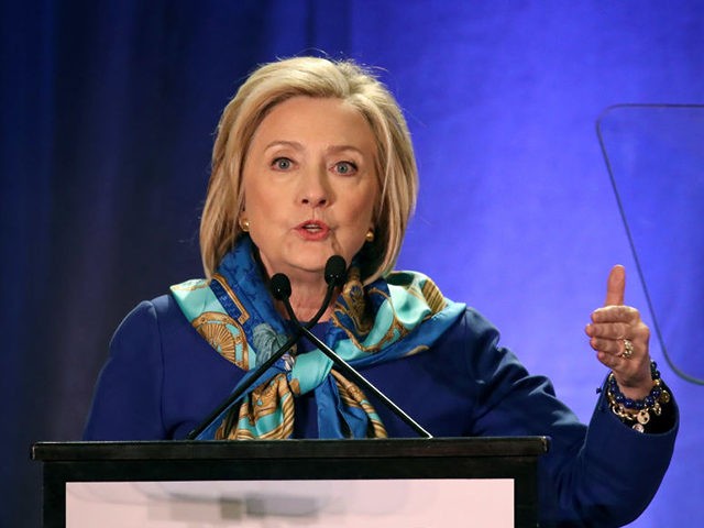 NEW YORK, NY - APRIL 27: Former U.S. Secretary of State Hillary Clinton delivers the keynote address at the Regional Plan Association annual assembly in Midtown Manhattan, April 27, 2018 in New York City. The Regional Plan Association (RPA) is a not-for-profit regional urban research and advocacy group for the …