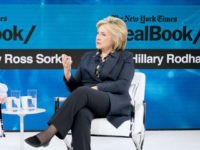 NEW YORK, NEW YORK - NOVEMBER 06: Andrew Ross Sorkin, Editor at Large, Columnist and Founder, DealBook, The New York Times speaks with Hillary Rodham Clinton, Former First Lady, U.S. Senator, U.S. Secretary of State onstage at 2019 New York Times Dealbook on November 06, 2019 in New York City. …