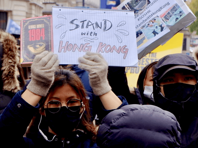 #standwithHongKong protesters marching in London on Saturday, November 23rd, 2019. Protesters marched in solidarity with their friends and relatives back home and to condemn the violence perpetrated by the Hong Kong police and the Chinese Communist Party (CCP). Image credit: Kurt Zindulka/Breitbart News