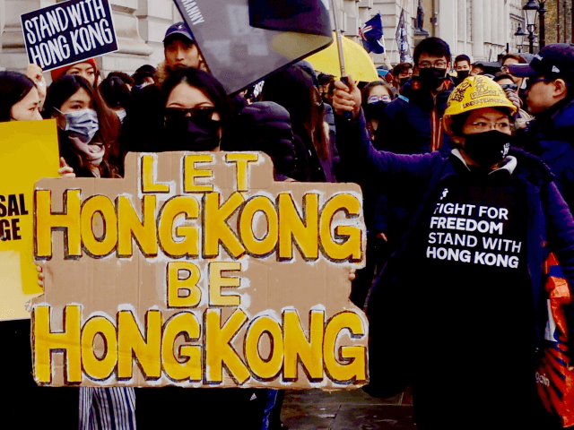 #standwithHongKong protesters marching in London on Saturday, November 23rd, 2019. Protesters marched in solidarity with their friends and relatives back home and to condemn the violence perpetrated by the Hong Kong police and the Chinese Communist Party (CCP). Image credit: Kurt Zindulka/Breitbart News