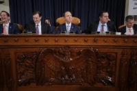 WASHINGTON, DC - NOVEMBER 15: House Intelligence Committee member Rep. James Himes (D-CT), Democratic Counsel Daniel Goldman, Chairman Adam Schiff (R-CA, ranking member Rep. Devin Nunes (R-CA) and Republican Counsel Steve Castor wait for the arrival of former U.S. Ambassador to Ukraine Marie Yovanovitch during break in a hearing in …