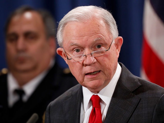 WASHINGTON, DC - OCTOBER 26: Attorney General Jeff Sessions speaks at a press conference about the apprehension of a suspect in the recent spate of mail bombings at the Department of Justice on October 26, 2018 in Washington, DC. Authorities arrested Cesar Sayoc in the attacks which targeted prominent Democrats …