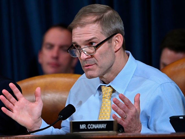 Representative Jim Jordan, Republican of Ohio, asks questions of witnesses US Ambassador to Ukraine William Taylor and Deputy Assistant Secretary George Kent during the first public hearings held by the House Permanent Select Committee on Intelligence as part of the impeachment inquiry into US President Donald Trump, on Capitol Hill …