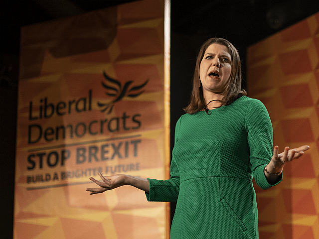 LONDON, ENGLAND - NOVEMBER 20: Liberal Democrats leader Jo Swinson launches the Liberal Democrat election manifesto at FEST Camden on November 20, 2019 in London, England. The Liberal Democrats election manifesto includes plans to halt Brexit and invest the £50 million remain bonus in public services. They also plan to …