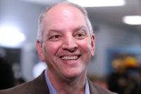 NEW ORLEANS, LOUISIANA - NOVEMBER 15: Gov. John Bel Edwards talks to media at the Case Closed Barbershop on November 15, 2019 in New Orleans, Louisiana. Louisiana residents head to the polls tomorrow to vote in the gubernatorial runoff election between Republican candidate Eddie Rispone and incumbent Democratic Gov. John …