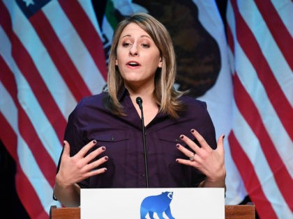 Democrat Katie Hill who is running for Congress in California's 25th District, speaks at a