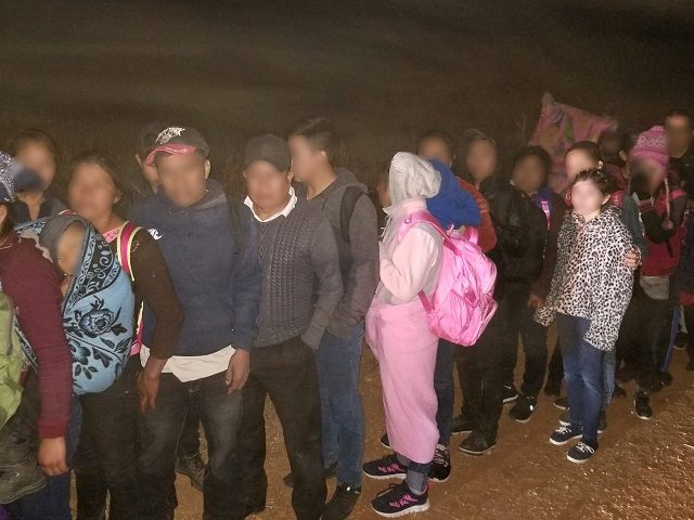 Tucson Sector Border Patrol agents apprehend a large group of 129 migrant families from Me