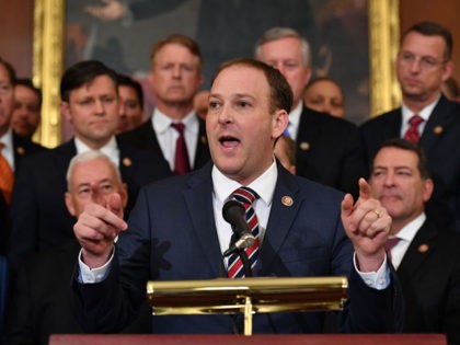 Rep. Lee Zeldin (R-NY) speaks during a press conference on the impeachment process in the Rayburn Room of the US Capitol in Washington, DC on October 31, 2019. (Photo by MANDEL NGAN / AFP) (Photo by MANDEL NGAN/AFP via Getty Images)