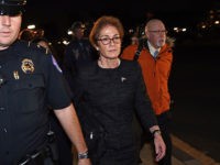 Former US Ambassador to Ukraine Marie Yovanovitch (C) flanked by lawyers, aides and Capitol police, leaves the US Capitol October 11, 2019 in Washington, DC after testifying behind closed doors to the House Intelligence, Foreign Affairs and Oversight committees as part of the ongoing impeachment investigation against President Donald Trump. …