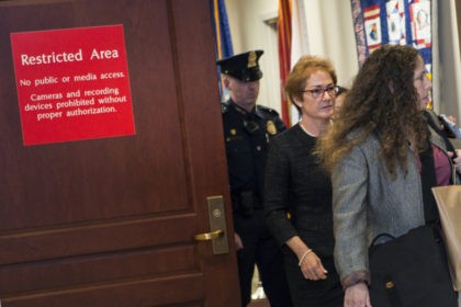WASHINGTON, DC - OCTOBER 11: Former U.S. Ambassador to Ukraine Marie Yovanovitch exits the restricted area of the U.S. Capitol on October 11, 2019. The House Intelligence, House Foreign Affairs and House Oversight and Reform Committee heard a closed door deposition from the former U.S. Ambassador to Ukraine Marie Yovanovitch …