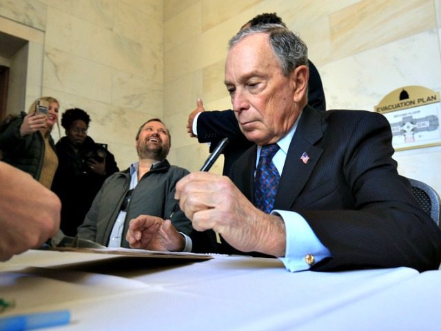 Former New York City Mayor Michael Bloomberg fills out paperwork, Tuesday, Nov. 12, 2019,