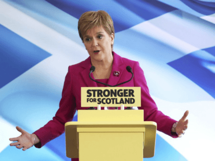 Scottish National Party (SNP) leader Nicola Sturgeon speaks at the launch of the party's General Election campaign, in Edinburgh, Scotland, Friday Nov. 8, 2019. The Scottish National Party is officially launching its campaign for Britain’s upcoming Dec. 12 election, with the SNP hoping to put Scotland a step closer to …