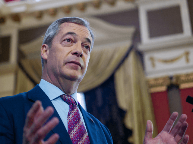 HARTLEPOOL, ENGLAND - NOVEMBER 11: Brexit Party leader Nigel Farage speaks during the Brexit Party general election campaign tour at the Best Western Grand Hotel on November 11, 2019 in Hartlepool, England. During his speech, Farage announced that his party will not stand in 317 seats won by the Conservative …