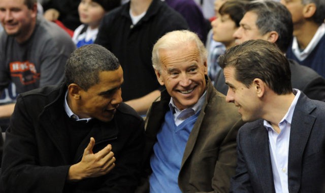 WASHINGTON - JANUARY 30: (AFP OUT) U.S. President Barack Obama (L) greets Vice President Joe Biden (C) and his son Hunter Biden as they attend the game between the Duke Blue Devils and Georgetown Hoyas on January 30, 2010 at the Verizon Center in Washington, DC. (Photo by Alexis C. …