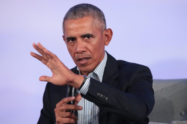 CHICAGO, ILLINOIS - OCTOBER 29: Former U.S. President Barack Obama speaks to guests at the