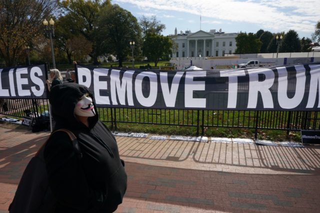 Activists hold a banner asking for the impeachment of US President Donald Trump on Novembe