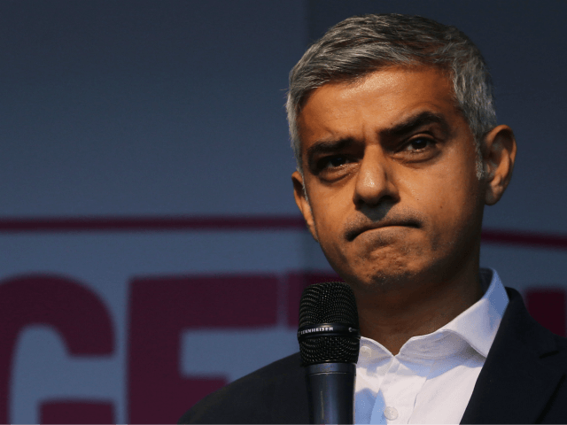 London Mayor British Sadiq Khan speaks on stage in Parliament Square in central London on