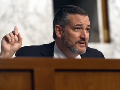Sen. Ted Cruz, R-Texas, asks a question of Boeing Company President and Chief Executive Officer Dennis Muilenburg on Capitol Hill in Washington, Tuesday, Oct. 29, 2019, during a Senate Committee on Commerce, Science, and Transportation hearing on "Aviation Safety and the Future of Boeing's 737 MAX." (AP Photo/Susan Walsh)
