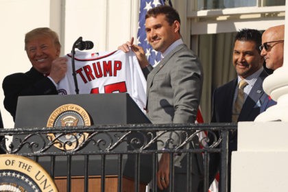WASHINGTON, DC - NOVEMBER 04: Washington Nationals first baseman Ryan Zimmerman presents U