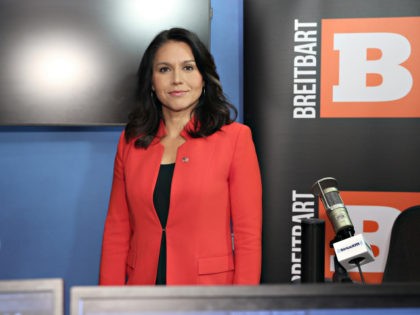 Rep. Tulsi Gabbard talks with SiriusXM's "Breitbart News Daily" at SiriusXM Studios on November 7, 2019 in New York City. (Photo by Cindy Ord/Getty Images for SiriusXM)