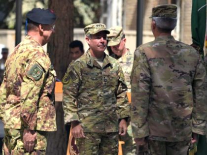 Incoming General Scott Miller (L), command of US and NATO forces in Afghanistan, US Army G