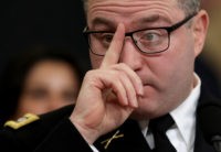WASHINGTON, DC - NOVEMBER 19: Lt. Col. Alexander Vindman, National Security Council Director for European Affairs, testifies before the House Intelligence Committee in the Longworth House Office Building on Capitol Hill November 19, 2019 in Washington, DC. The committee heard testimony during the third day of open hearings in the …