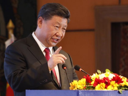 Chinese President Xi Jinping addresses a gathering at Soltee Hotel in Kathmandu, Nepal, Saturday, Oct. 12, 2019. Xi on Saturday became the first Chinese president in more than two decades to visit Nepal, where he's expected to sign agreements on some infrastructure projects. (Bikash Dware/The Rising Nepal via AP)