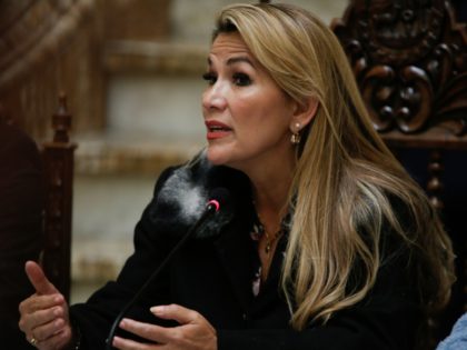 LA PAZ, BOLIVIA - NOVEMBER 15: Interim President of Bolivia Jeanine Añez speaks during a