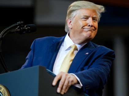 US President Donald Trump smiles during a "Keep America Great" rally at Sudduth Coliseum at the Lake Charles Civic Center in Lake Charles, Louisiana, on October 11, 2019. (Photo by SAUL LOEB / AFP) (Photo by SAUL LOEB/AFP via Getty Images)