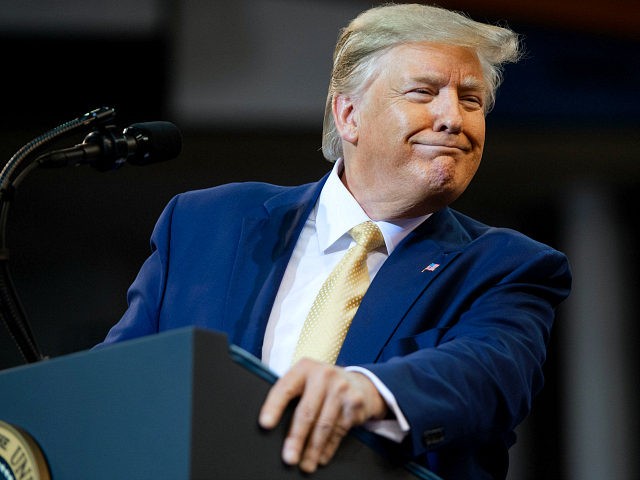 US President Donald Trump smiles during a "Keep America Great" rally at Sudduth Coliseum at the Lake Charles Civic Center in Lake Charles, Louisiana, on October 11, 2019. (Photo by SAUL LOEB / AFP) (Photo by SAUL LOEB/AFP via Getty Images)
