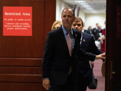 US House Intelligence Committee chairman Adam Schiff arrives to speak to the press during a closed hearing with Under Secretary of State for Political Affairs David Hale as part of the impeachment inquiry at the US Capitol in Washington, DC, on November 6, 2019. (Photo by NICHOLAS KAMM / AFP) …