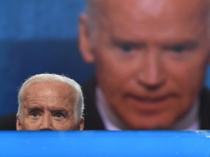 US Vice-President Joe Biden adresses delegates on Day 3 of the Democratic National Convention at the Wells Fargo Center, July 27, 2016 in Philadelphia, Pennsylvania. / AFP / Robyn BECK (Photo credit should read ROBYN BECK/AFP via Getty Images)