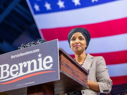 Representative Ilhan Omar Democrat of Minnesota speaks during a campaign Rally in Minneapo