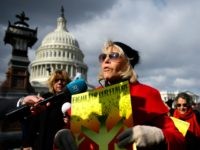 Actress Jane Fonda marches during a climate rally outside US Capitol in Washington, DC on November 8, 2019. (Photo by Andrew CABALLERO-REYNOLDS / AFP) (Photo by ANDREW CABALLERO-REYNOLDS/AFP via Getty Images)