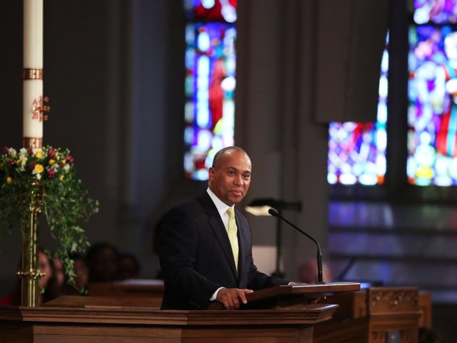 BOSTON, MA - APRIL 18: Massachusetts Gov. Deval Patrick speaks at an interfaith prayer service for victims of the Boston Marathon attack titled "Healing Our City," at the Cathedral of the Holy Cross on April 18, 2013 in Boston, Massachusetts. Authorities investigating the attack on the Boston Marathon have shifted …