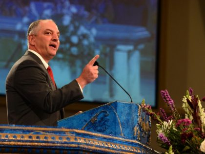 BATON ROUGE, LA - JULY 25: Louisiana Gov. John Bel Edwards, speaks during funeral services for Baton Rouge police corporal Montrell Jackson at the Living Faith Christian Center July 25, 2016 in Baton Rouge, Louisiana. Jackson and multiple police officers were killed and wounded July 17, in a shooting near …