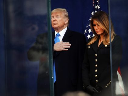 NEW YORK, NEW YORK - NOVEMBER 11: President Donald Trump and first lady Melania Trump attend the opening ceremony of the Veterans Day Parade on November 11, 2019 in New York City. Trump, the first sitting U.S. president to attend New York's parade, offered a tribute to veterans ahead of …