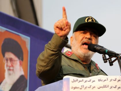 Iranian Revolutionary Guards commander Major General Hossein Salami speaks during a pro-go