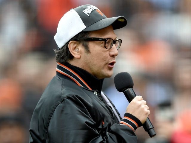 SAN FRANCISCO, CA - OCTOBER 14: Comedian/actor Rob Schneider speaks to the fans before the San Francisco Giants take on the St. Louis Cardinals before Game Three of the National League Championship Series at AT&T Park on October 14, 2014 in San Francisco, California. (Photo by Thearon W. Henderson/Getty Images)