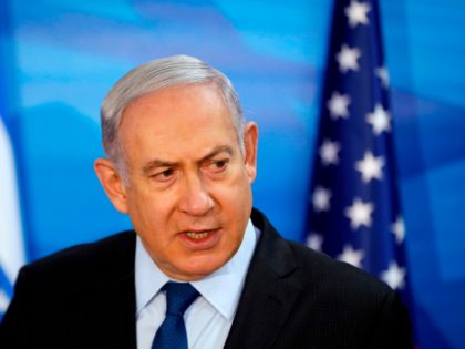 Israeli Prime Minister Benjamin Netanyahu speaks during a joint press conference with US t