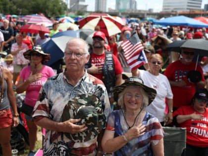 ORLANDO, FLORIDA - JUNE 17: Supporters turn out hours before U.S. President Donald Trump i