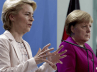 German Chancellor Angela Merkel, right, and the designated President of the European Commission, Ursula von der Leyen, left, address the media during a joint press conference after a meeting at the chancellery in Berlin, Germany, Friday, Nov. 8, 2019. (AP Photo/Michael Sohn)