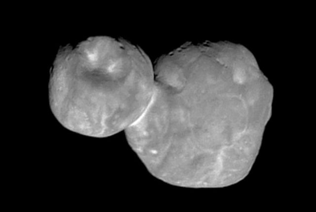 Beyond Pluto This Tuesday, Jan. 1, 2019 image made available by NASA shows the Kuiper belt object originally called "Ultima Thule," about 1 billion miles beyond Pluto, encountered by the New Horizons spacecraft. On Tuesday, Nov. 12, 2019, NASA announced its official name "Arrokoth" which means "sky" in the language of the Native American Powhatan people.(NASA/Johns Hopkins University Applied Physics Laboratory/Southwest Research Institute via AP, File) The Associated Press