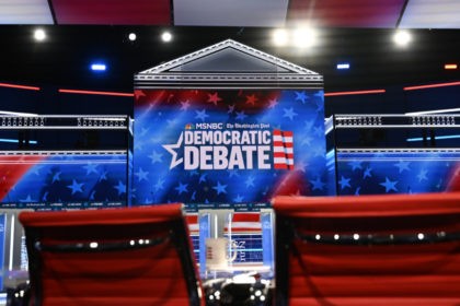 Democratic Debate In this Tuesday, Nov. 19, 2019 photo, the stage for the Democratic presidential primary is seen before Wednesday's debate in Atlanta. (AP Photo/Mike Stewart) The Associated Press