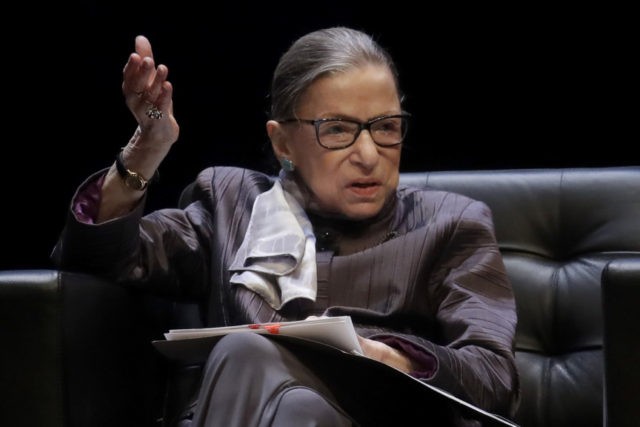 Ginsburg Ruth Bader Ginsburg In this Oct. 21, 2019, file photo, U.S. Supreme Court Justice Ruth Bader Ginsburg gestures while speaking during the inaugural Herma Hill Kay Memorial Lecture at the University of California at Berkeley, in Berkeley, Calif. The Supreme Court says Ginsburg has been hospitalized after experiencing chills and fever. In a statement Saturday, Nov. 23, the court’s public information office says Ginsburg was admitted Friday night to Johns Hopkins Hospital in Baltimore. (AP Photo/Jeff Chiu, File) The Associated Press