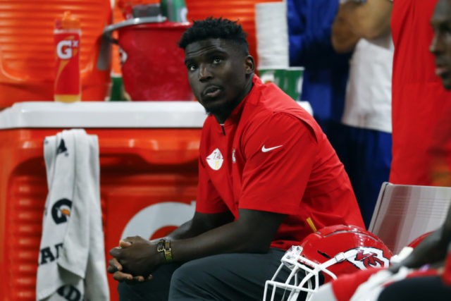 Chiefs Hill Football In this Sept. 29, 2019, file photo, Kansas City Chiefs' Tyreek Hill watches from the bench during an NFL football game against the Detroit Lions in Detroit. It would be an understatement to the greatest degree to say that Chiefs wide receiver has had an eventful year, one marked by the highest of highs and the lowest of lows. Now, he’s hoping to return from a hamstring injury in time to help Kansas City win a fourth consecutive AFC West championship. (AP Photo/Paul Sancya, File) The Associated Press
