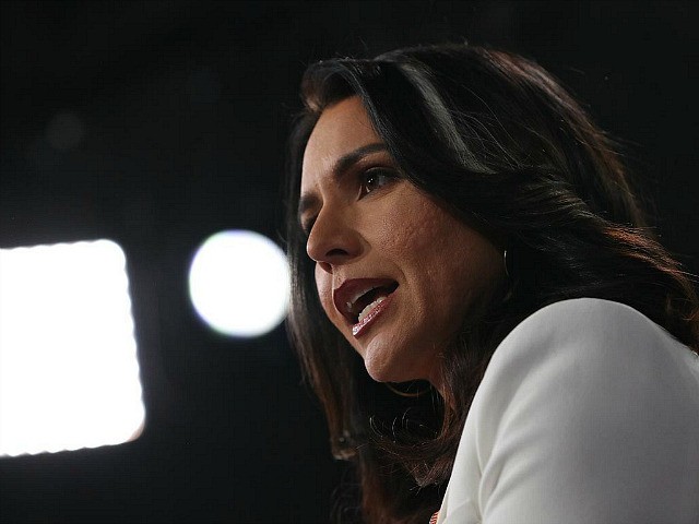 ATLANTA, GEORGIA - NOVEMBER 20: Rep. Tulsi Gabbard (D-HI) speaks to the media after the Democratic Presidential Debate at Tyler Perry Studios November 20, 2019 in Atlanta, Georgia. Ten Democratic presidential hopefuls were chosen from the larger field of candidates to participate in the debate hosted by MSNBC and The …