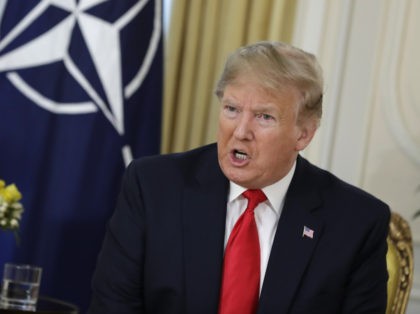 U.S. President Donald Trump speaks during a meeting with NATO Secretary General, Jens Stoltenberg at Winfield House in London, Tuesday, Dec. 3, 2019. US President Donald Trump will join other NATO heads of state at Buckingham Palace in London on Tuesday to mark the NATO Alliance's 70th birthday. (AP Photo/Evan …