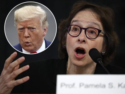 (INSET: President Donald Trump) Constitutional law expert Stanford Law School professor Pamela Karlan testifies during a hearing before the House Judiciary Committee on the constitutional grounds for the impeachment of President Donald Trump, Wednesday, Dec. 4, 2019, on Capitol Hill in Washington. (AP Photo/Jacquelyn Martin)